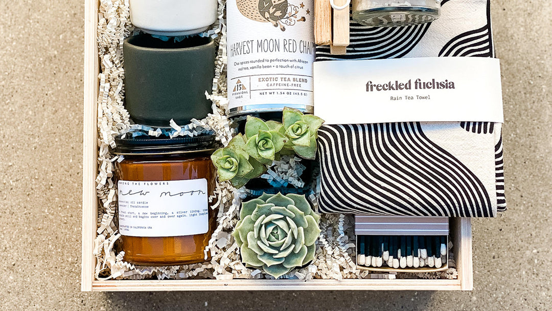 Paloverde's New Moon gift box inspired by nature and filled with live plants and moon inspired gifts from small businesses