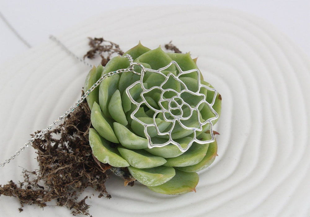 Succulent Necklace - Silver Jewelry A Tea Leaf