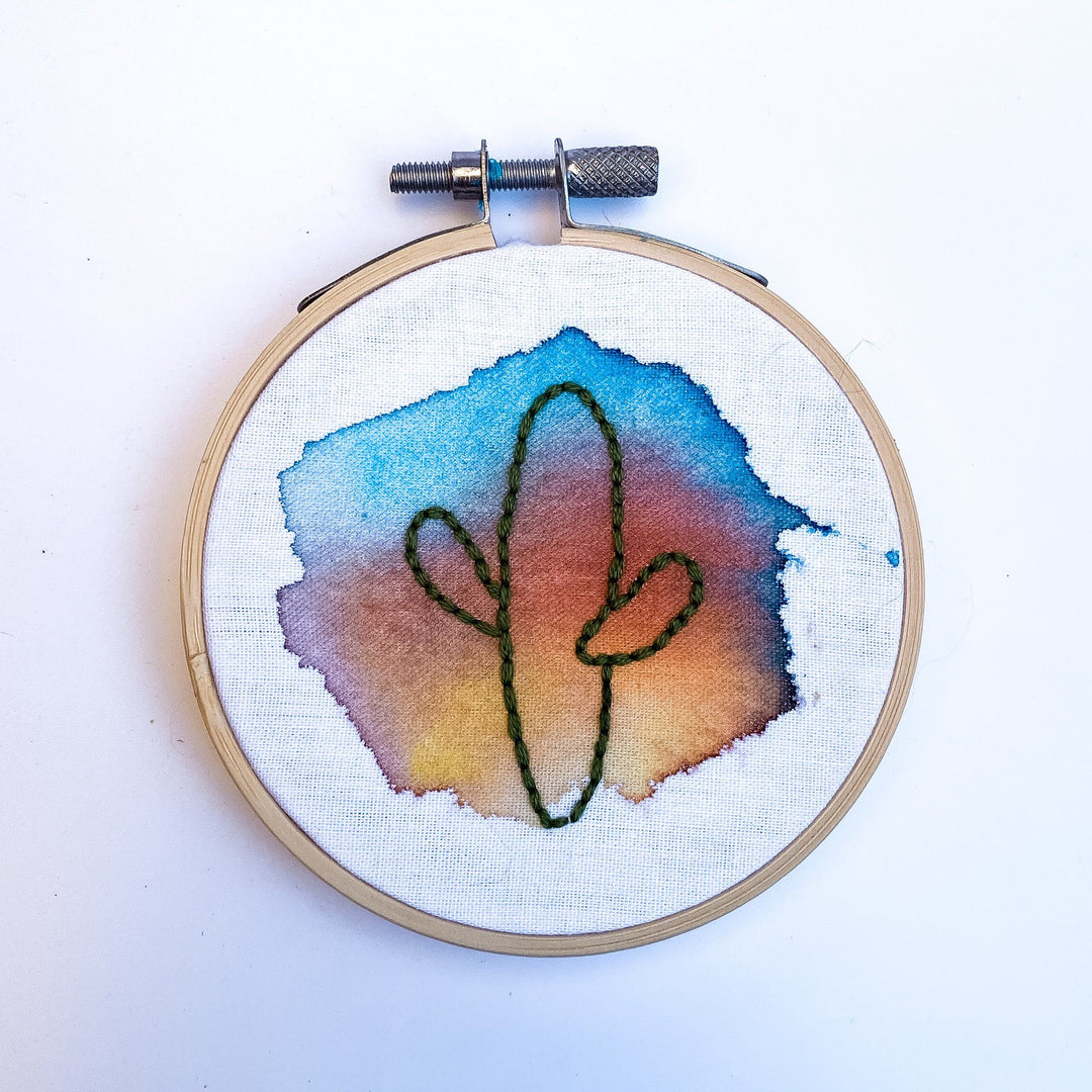 3" Watercolor Cactus Embroidery Hoop Decor Sunday Mornings