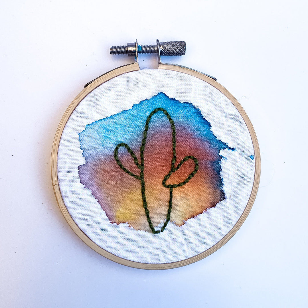 3" Watercolor Cactus Embroidery Hoop Decor Sunday Mornings 