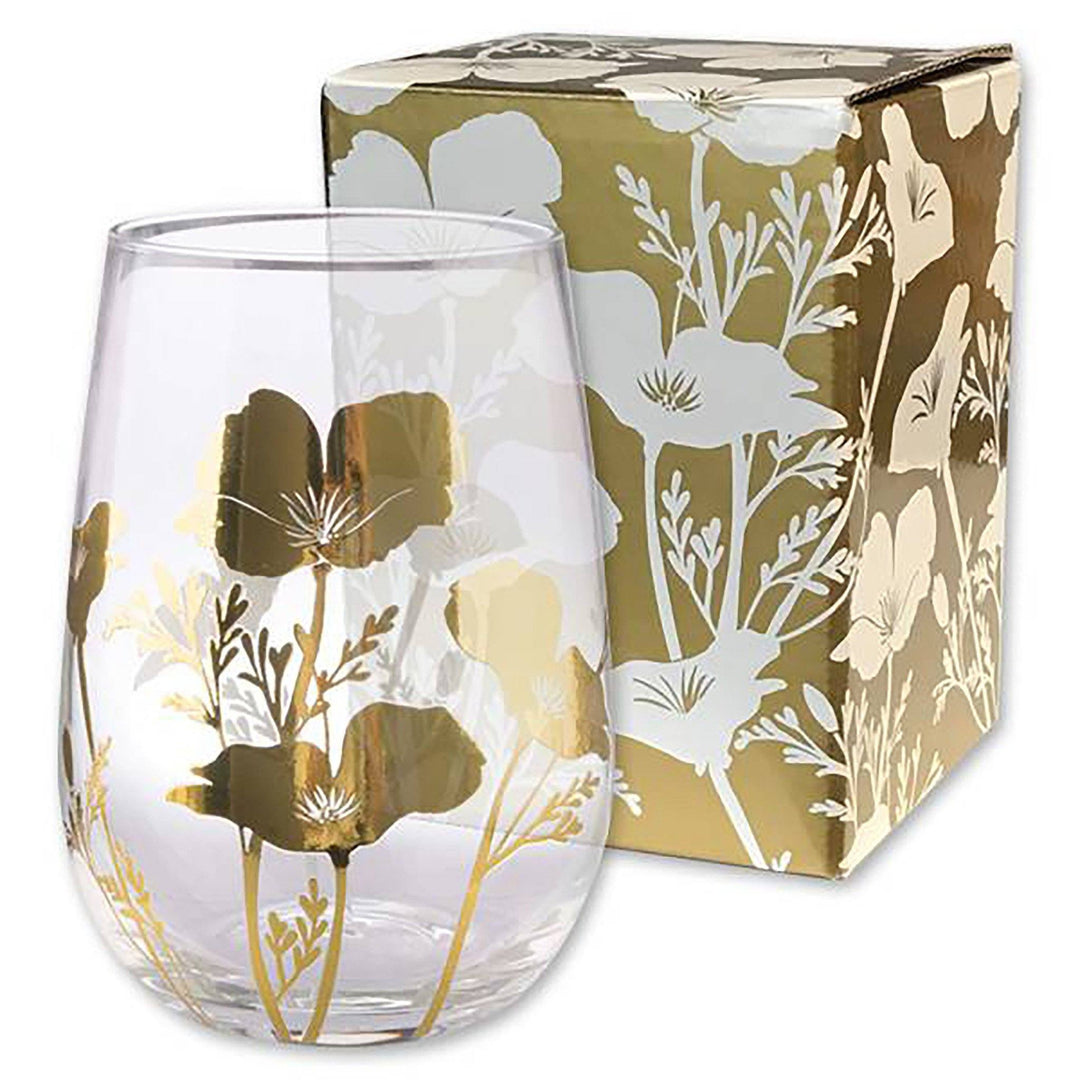 Metallic Gold Poppy Stemless Wine Glass Kitchen + Bar SF Mercantile 