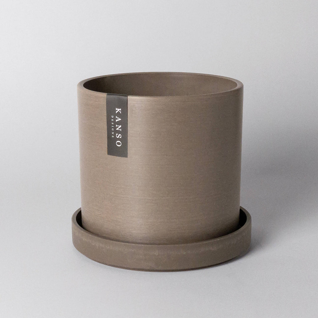 4" Beachwood Brown Planter & Saucer