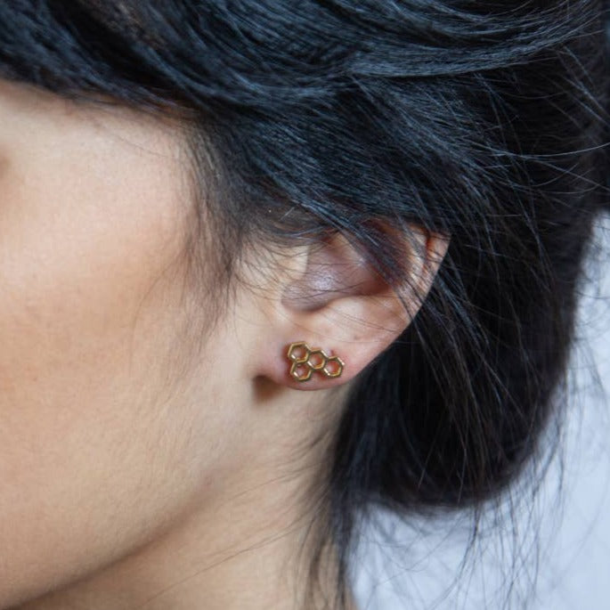 Gold Honeycomb Stud Earrings