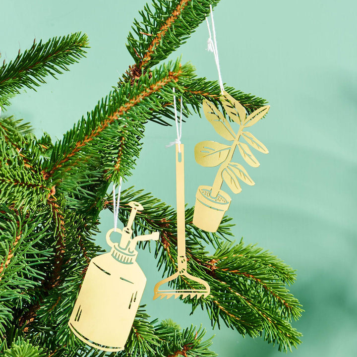 Garden Tools Brass Holiday Ornament Trio #2