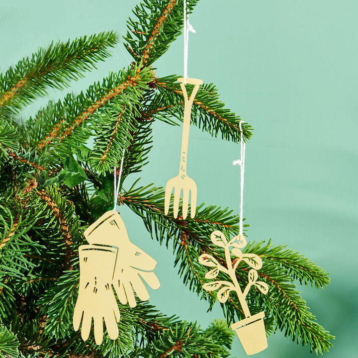 Garden Tools Brass Holiday Ornament Trio #3
