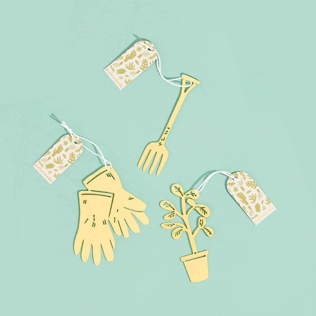 Garden Tools Brass Holiday Ornament Trio #3