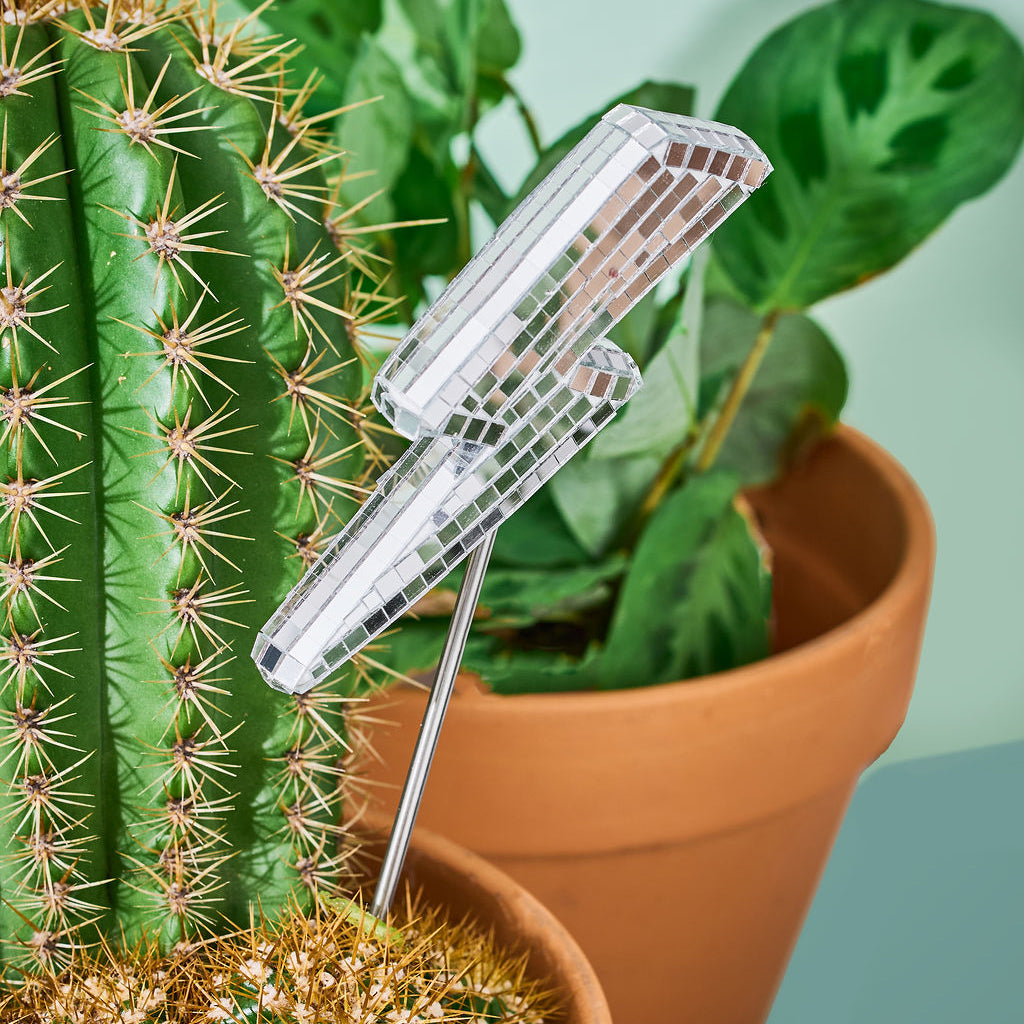 Disco Lightning Bolt - Mirror Disco Ball Plant Stake