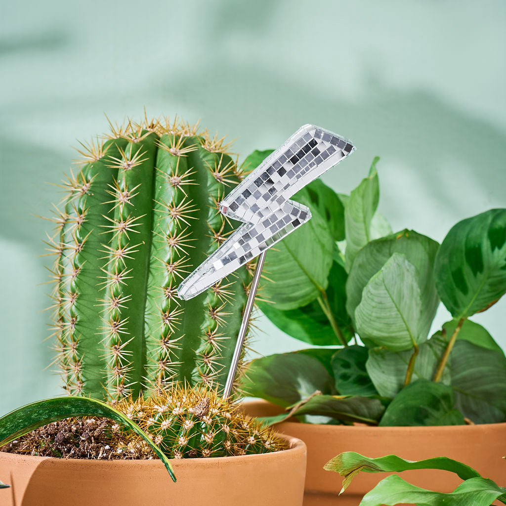 Disco Lightning Bolt - Mirror Disco Ball Plant Stake