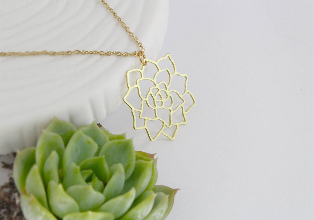 Succulent Necklace - Gold Jewelry A Tea Leaf 