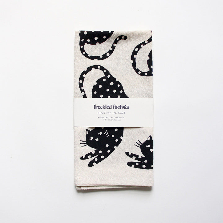 Black Cat Tea Towel Kitchen + Bar Freckled Fuchsia 