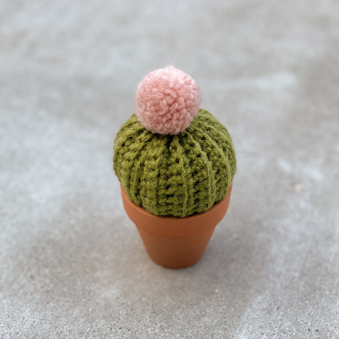 Mini Crochet Cactus Decor Fuzzypod Blush + Green (Barrel) 