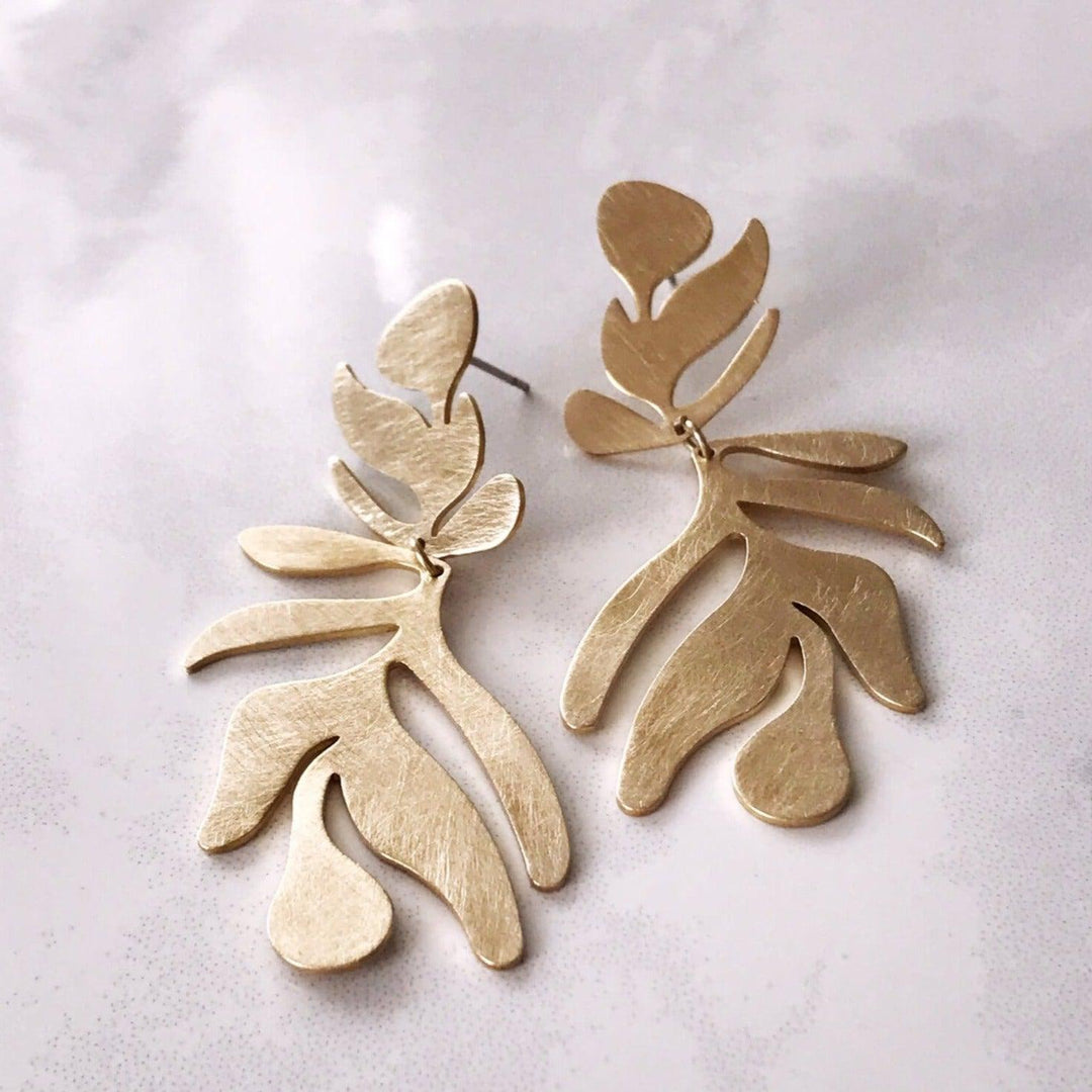 Frond Earrings - Brushed Brass