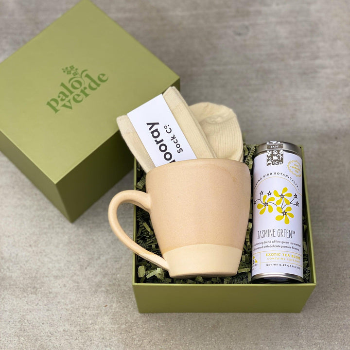 Birthday gift box with mug, tea and cozy socks