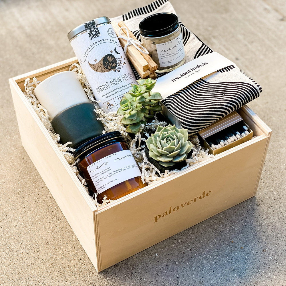 New Moon botanical gift box with succulent plants and gifts