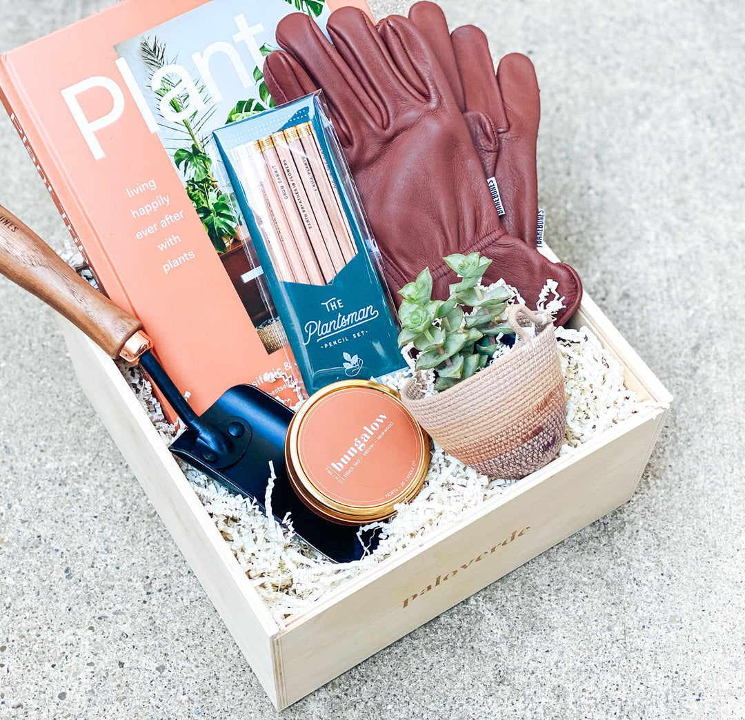 Housewarming gift box with garden accessories for plant lovers