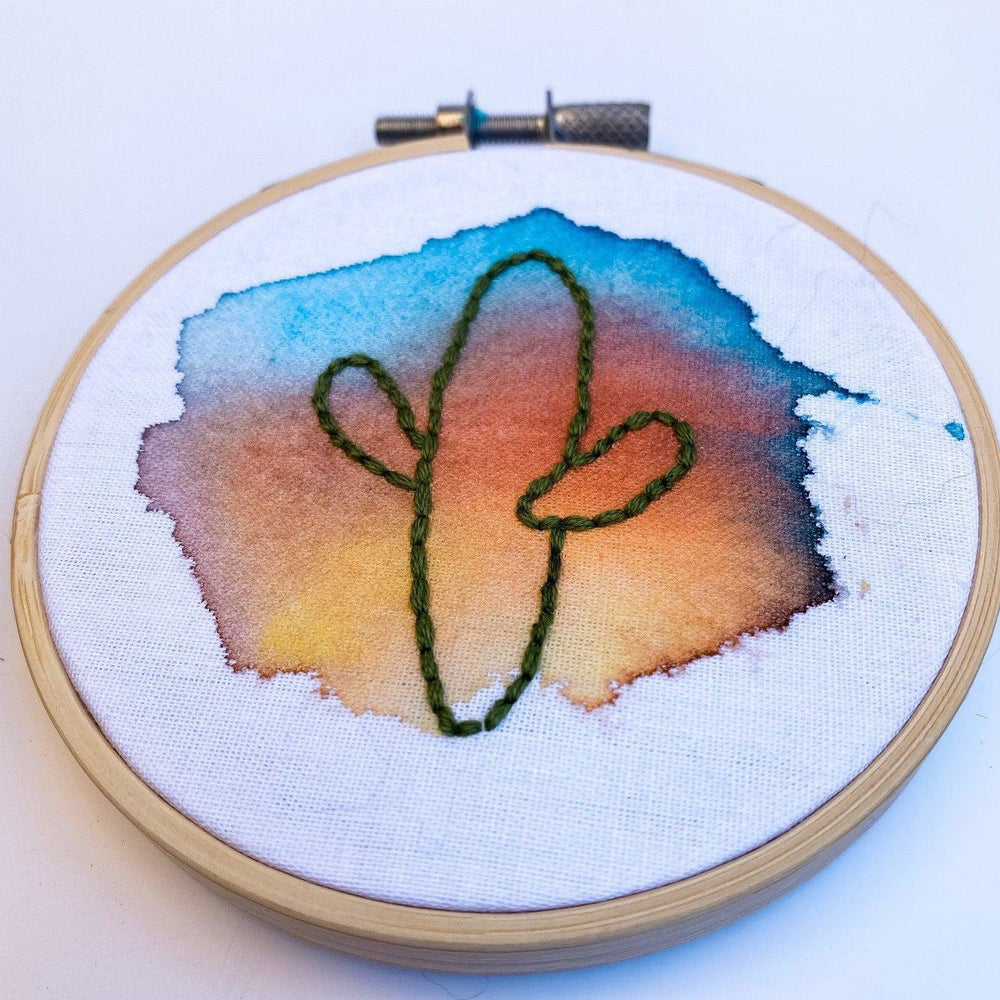 3" Watercolor Cactus Embroidery Hoop Decor Sunday Mornings 