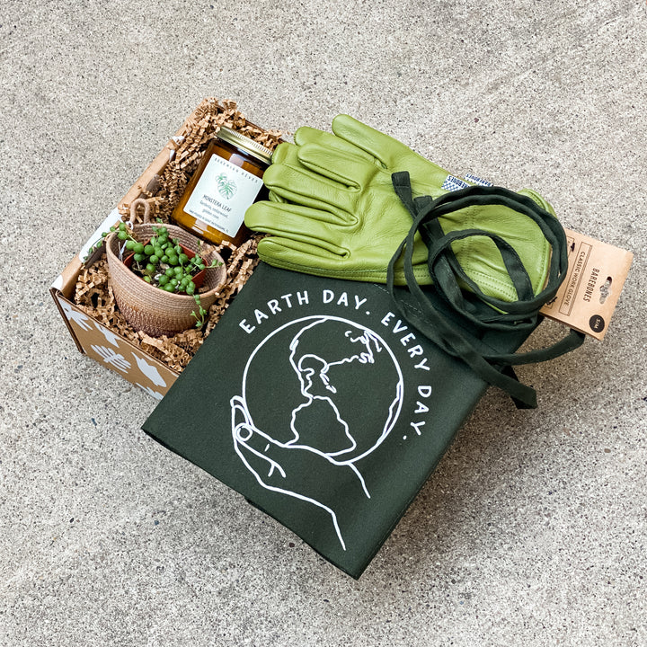 Plant gift box for nature lovers with garden tools